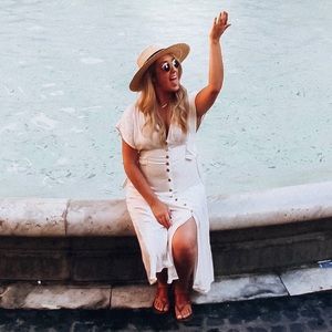 White Boho Button Down Midi Dress